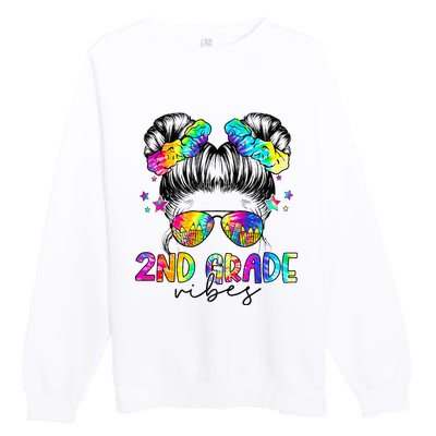 2nd Grade Vibes Messy Bun Second Grade Back To School Premium Crewneck Sweatshirt