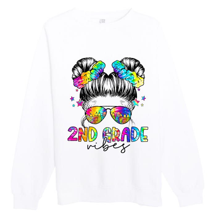 2nd Grade Vibes Messy Bun Second Grade Back To School Premium Crewneck Sweatshirt