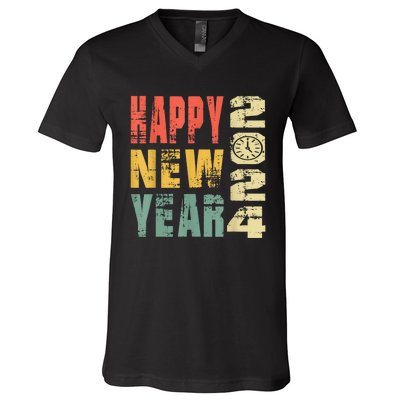 2024 Happy New Year Celebration Vintage V-Neck T-Shirt