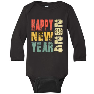 2024 Happy New Year Celebration Vintage Baby Long Sleeve Bodysuit