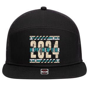 2024 Happy New Year Celebration 7 Panel Mesh Trucker Snapback Hat