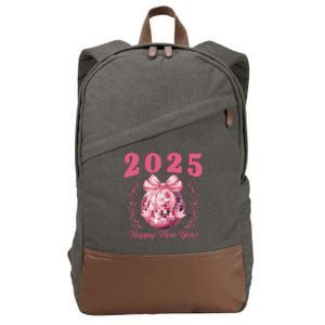 2025 Happy New Year Pin.K Coquette Bow Disco Ball New YearS Cotton Canvas Backpack