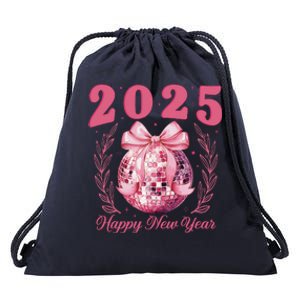 2025 Happy New Year Pin.K Coquette Bow Disco Ball New YearS Drawstring Bag