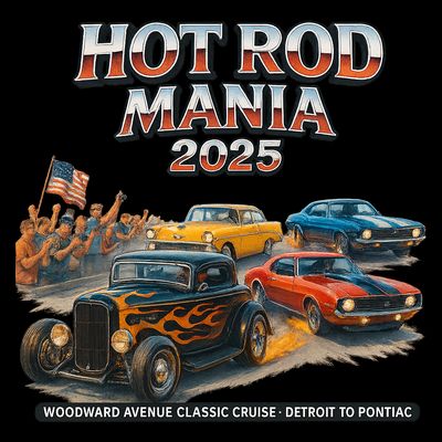 2025 Hot Rod Mania Cruise Woodward Ave Classic Cars T-Shirt