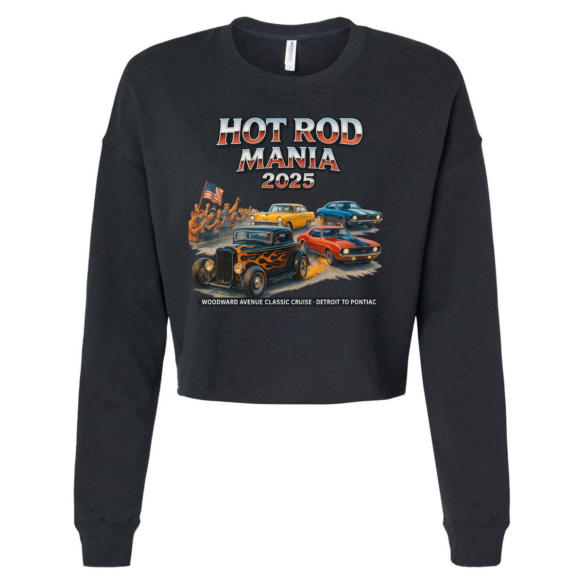 2025 Hot Rod Mania Cruise Woodward Ave Classic Cars Cropped Pullover Crew