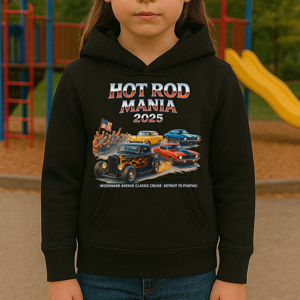 2025 Hot Rod Mania Cruise Woodward Ave Classic Cars Kids Hoodie
