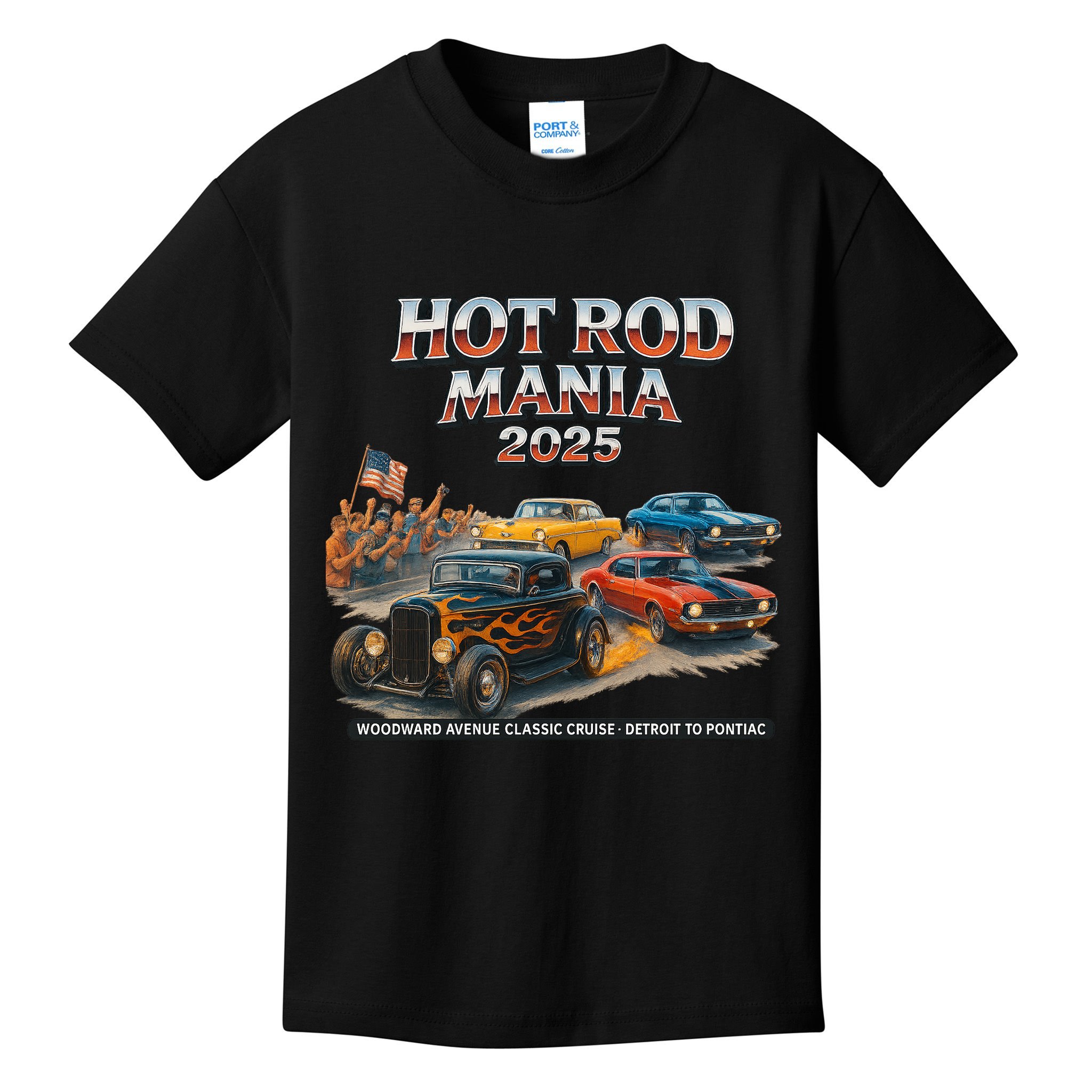 2025 Hot Rod Mania Cruise Woodward Ave Classic Cars Kids T-Shirt