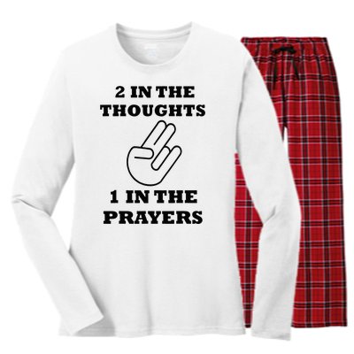 2 In The Thoughts 1 In The Prayers Funny Shocker Meme Women's Long Sleeve Flannel Pajama Set 