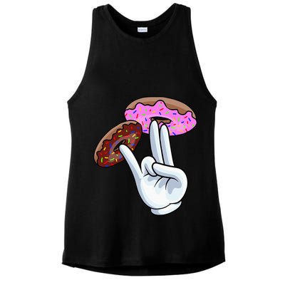 2 In The Pink 1 In The Stink I Dirty Donuts Hand Humor Ladies PosiCharge Tri-Blend Wicking Tank