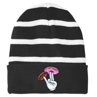 2 In The Pink 1 In The Stink I Dirty Donuts Hand Humor Striped Beanie with Solid Band