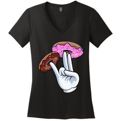 2 In The Pink 1 In The Stink I Dirty Donuts Hand Humor Women's V-Neck T-Shirt