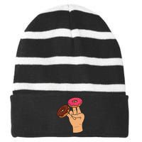 2 In The Pink 1 In The Stink Dirty Humor Donut Striped Beanie with Solid Band