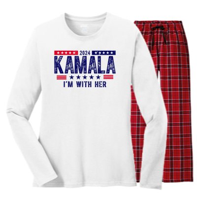 2024 Kamala Im With Her Vintage Election Women's Long Sleeve Flannel Pajama Set 