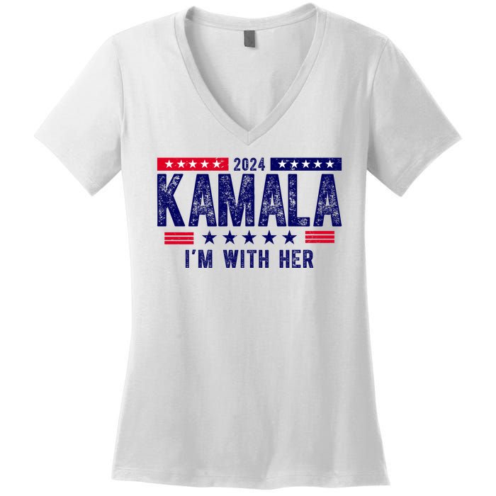 2024 Kamala Im With Her Vintage Election Women's V-Neck T-Shirt