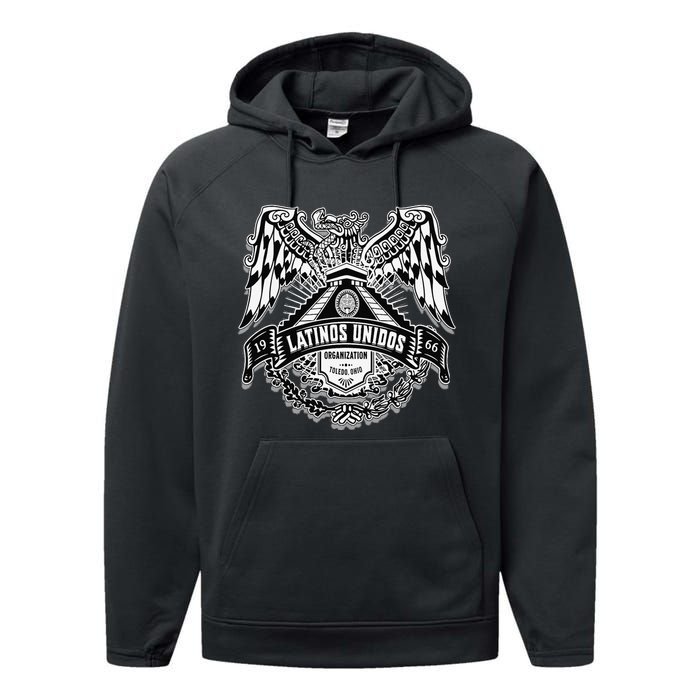 23 latinos unidos eagle temple front Performance Fleece Hoodie