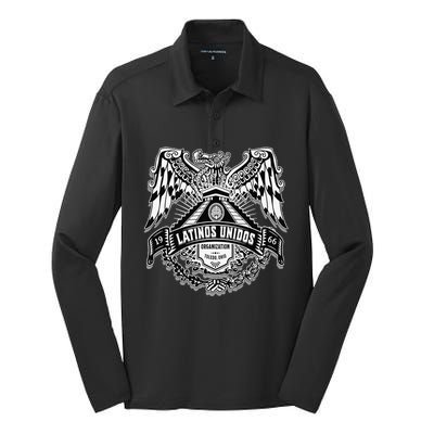 23 latinos unidos eagle temple front Silk Touch Performance Long Sleeve Polo