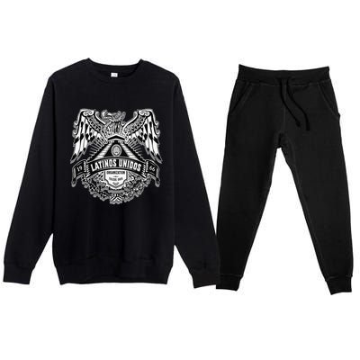 23 latinos unidos eagle temple front Premium Crewneck Sweatsuit Set