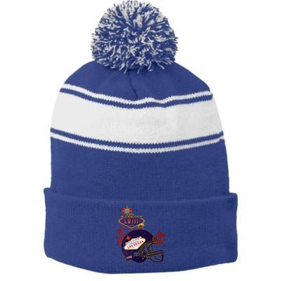 2024 Las Vegas Football Party Super Fun Game  Stripe Pom Pom Beanie