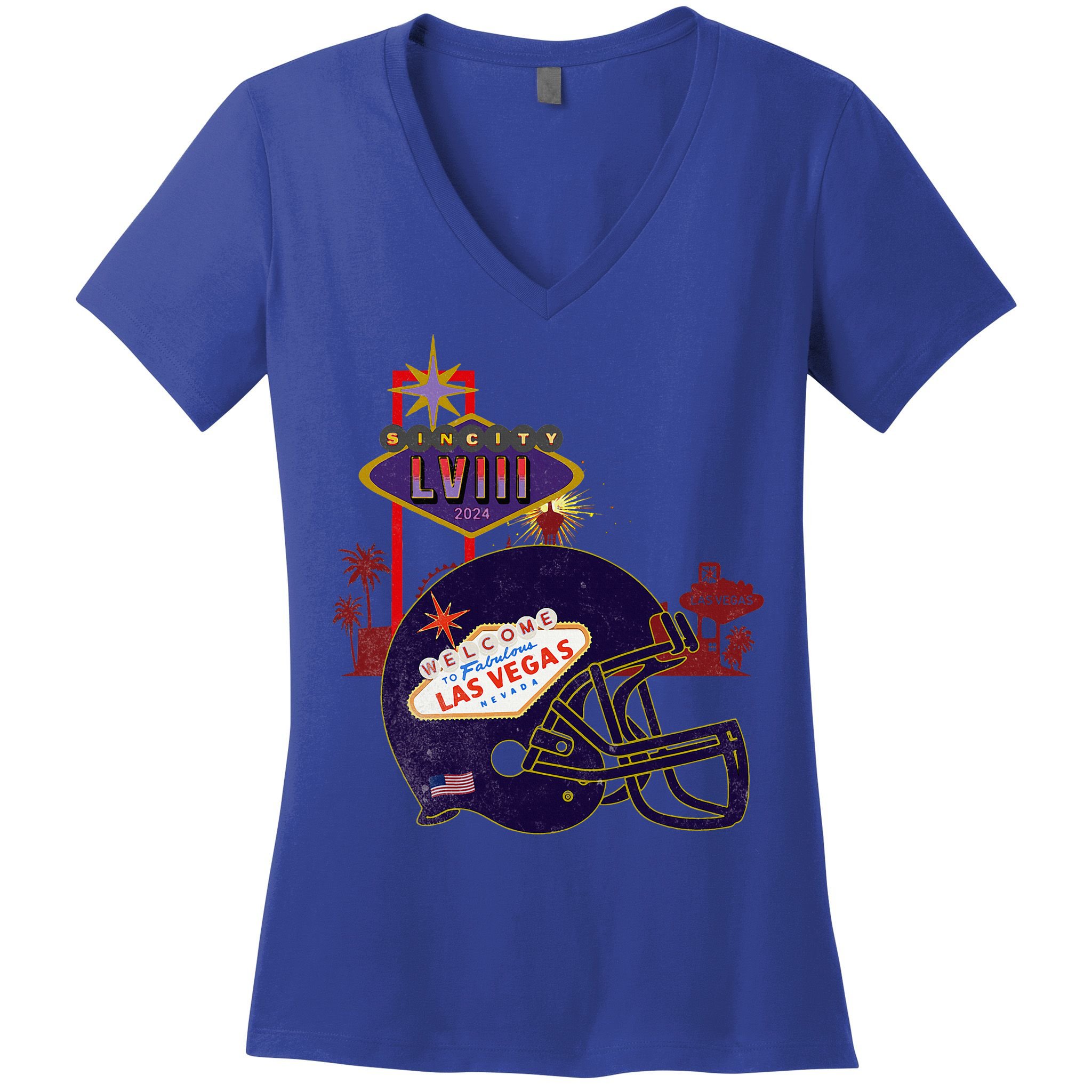 2024 Las Vegas Football Party Super Fun Game  Women's V-Neck T-Shirt