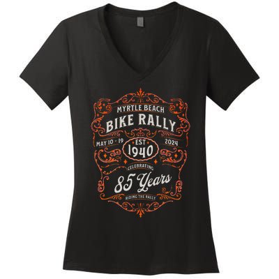 2024 Myrtle Beach Bike Rally Celebrating 85 Years Women's V-Neck T-Shirt