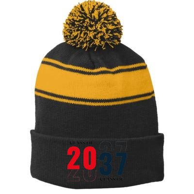 2037 Milestone Historic Event Stripe Pom Pom Beanie