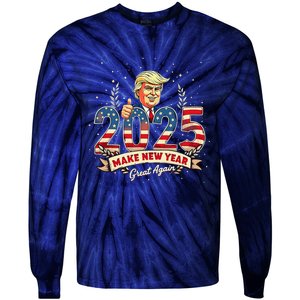 2025 Make New Year Great Again Patriotic 2025 New Year Trump Tie-Dye Long Sleeve Shirt