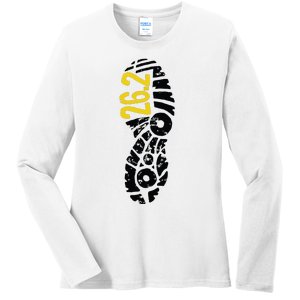 262 Marathon Runner Footprint Ladies Long Sleeve Shirt