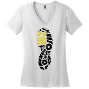 262 Marathon Runner Footprint Women's V-Neck T-Shirt