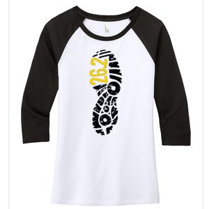 262 Marathon Runner Footprint Women's Tri-Blend 3/4-Sleeve Raglan Shirt