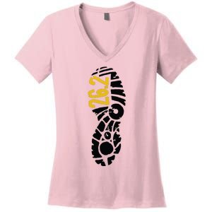 262 Marathon Runner Footprint Women's V-Neck T-Shirt