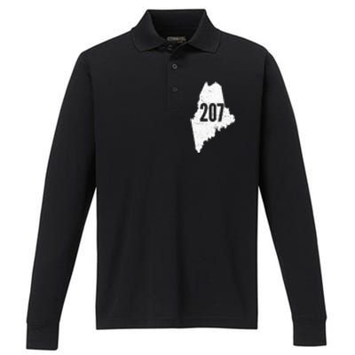 207 Maine State Area Code Outline Pride Performance Long Sleeve Polo