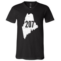 207 Maine State Area Code Outline Pride V-Neck T-Shirt