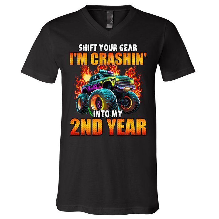 2nd Monster Truck Birthday Party Birthday V-Neck T-Shirt