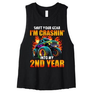 2nd Monster Truck Birthday Party Birthday Women's Racerback Cropped Tank