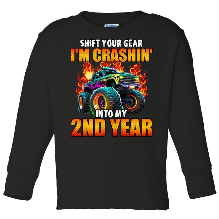 2nd Monster Truck Birthday Party Birthday Toddler Long Sleeve Shirt