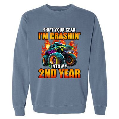 2nd Monster Truck Birthday Party Birthday Garment-Dyed Sweatshirt