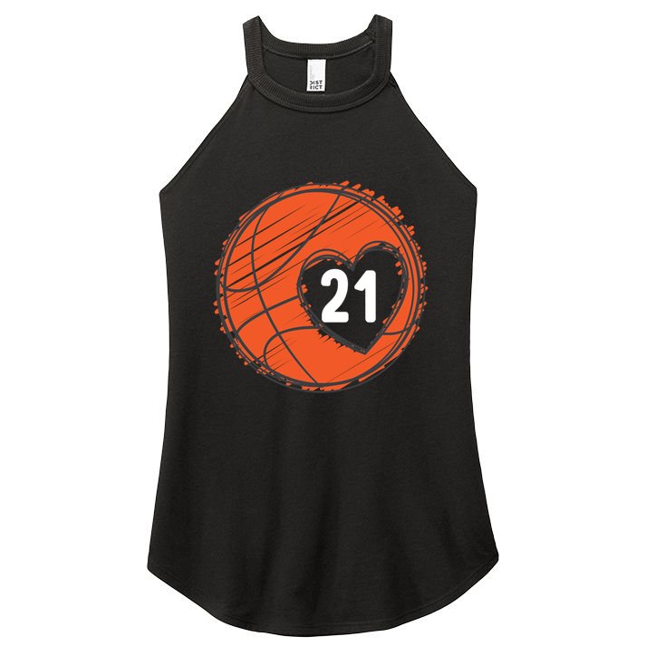 #21 Number 21 Basketball Graphic Saying Ball Bball Cute Gift Women's Perfect Tri Rocker Tank