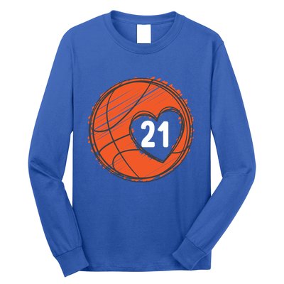 #21 Number 21 Basketball Graphic Saying Ball Bball Cute Gift Long Sleeve Shirt