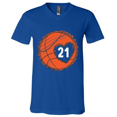 #21 Number 21 Basketball Graphic Saying Ball Bball Cute Gift V-Neck T-Shirt