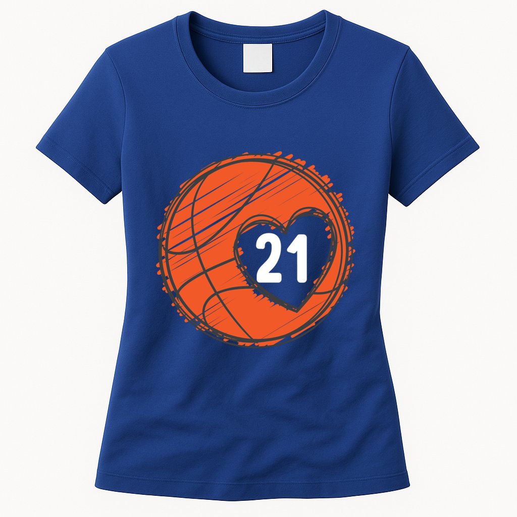#21 Number 21 Basketball Graphic Saying Ball Bball Cute Gift Womens T-Shirt