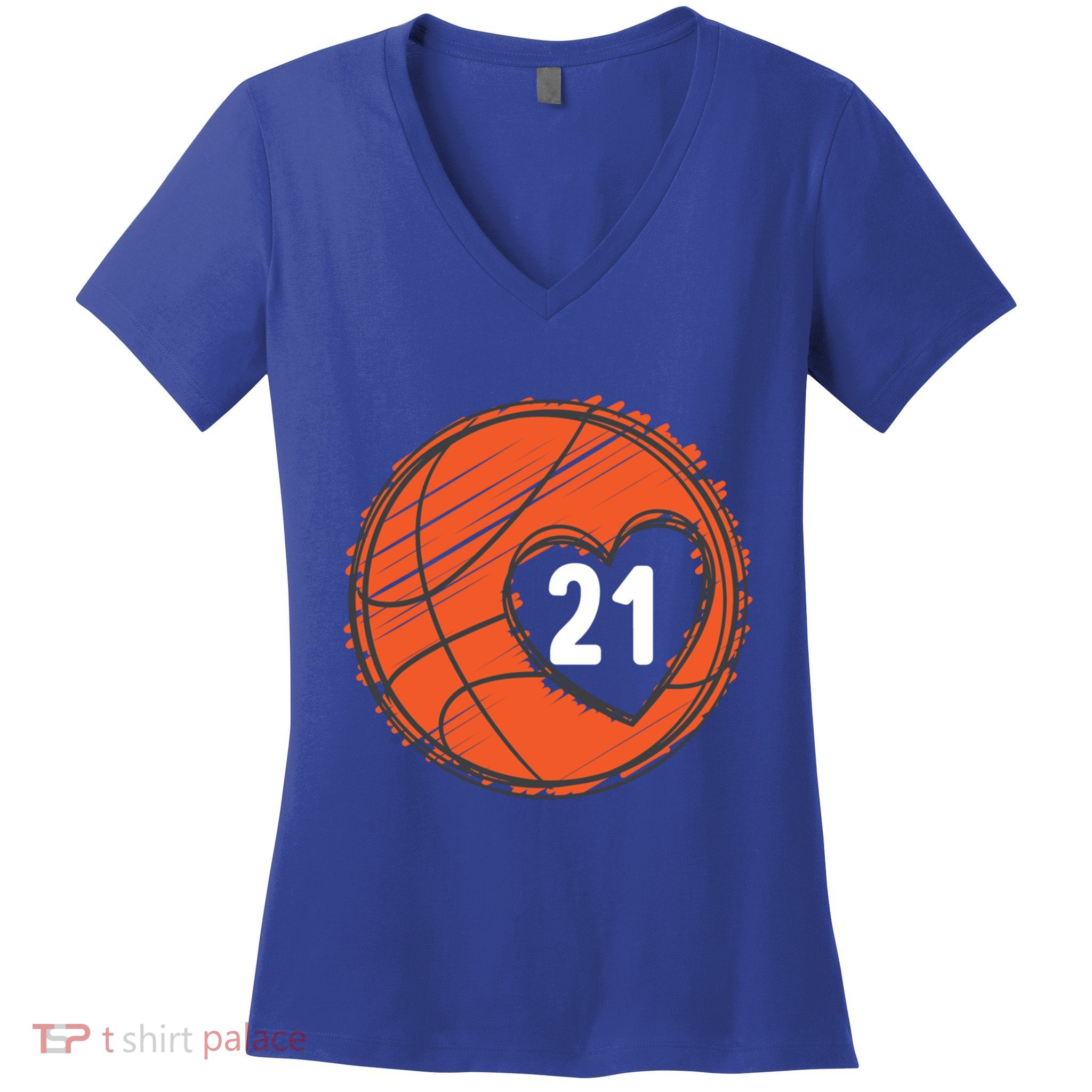 #21 Number 21 Basketball Graphic Saying Ball Bball Cute Gift Women's V-Neck T-Shirt
