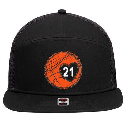 21 Number 21 Basketball Graphic Saying Ball Bball Cute 7 Panel Mesh Trucker Snapback Hat