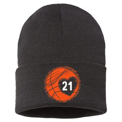 21 Number 21 Basketball Graphic Saying Ball Bball Cute Sustainable Knit Beanie