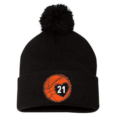 21 Number 21 Basketball Graphic Saying Ball Bball Cute Pom Pom 12in Knit Beanie