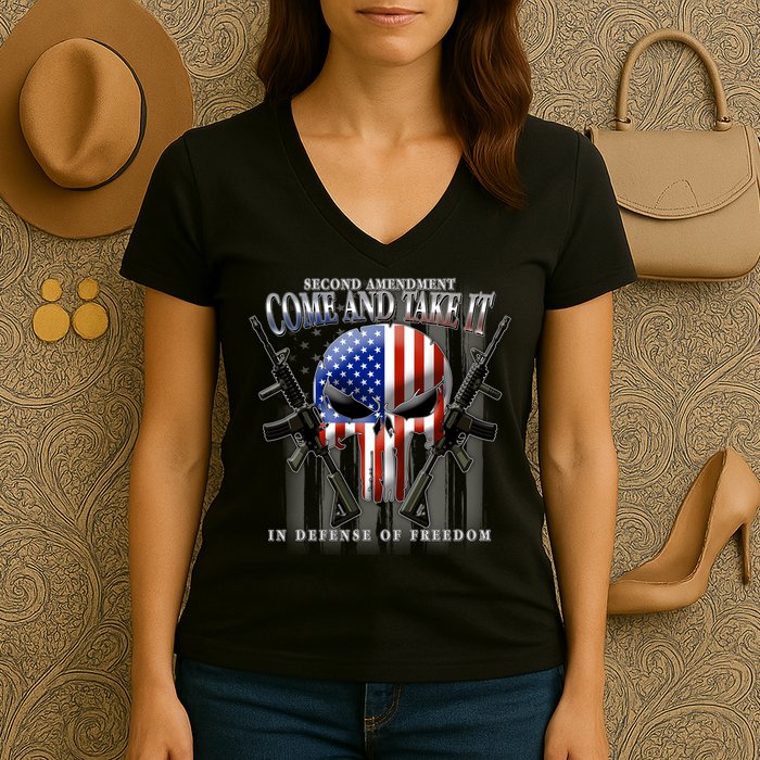 2nd Amendment Come And Take It In Defense Of Freedom Women's V-Neck T-Shirt