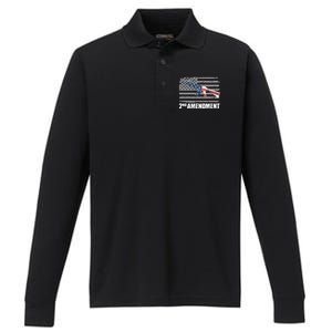 2nd Amendment Distressed American Flag Performance Long Sleeve Polo