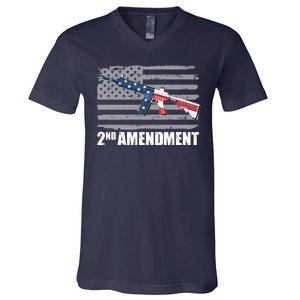 2nd Amendment Distressed American Flag V-Neck T-Shirt