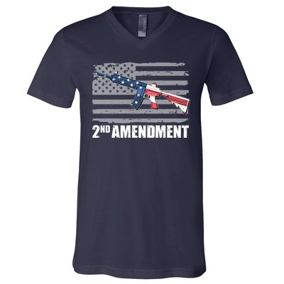 2nd Amendment Distressed American Flag V-Neck T-Shirt