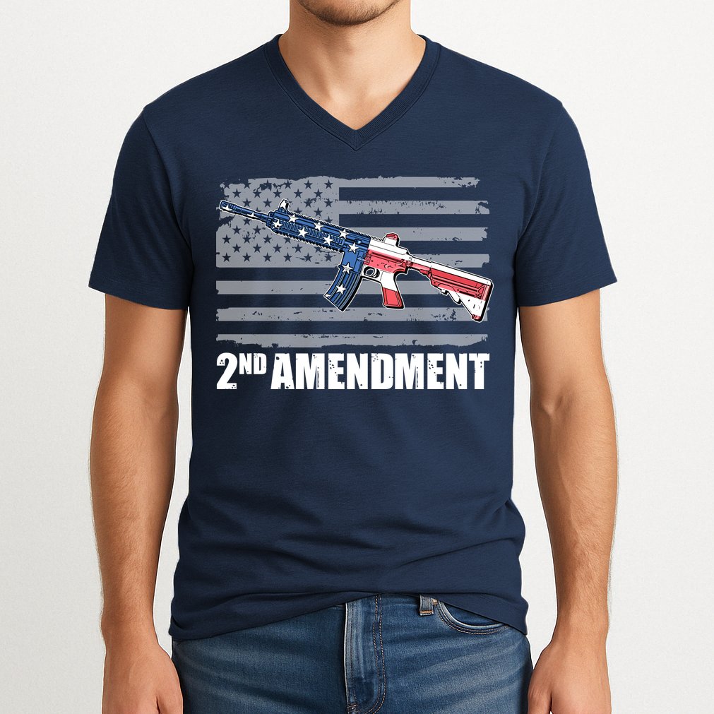 2nd Amendment Distressed American Flag V-Neck T-Shirt