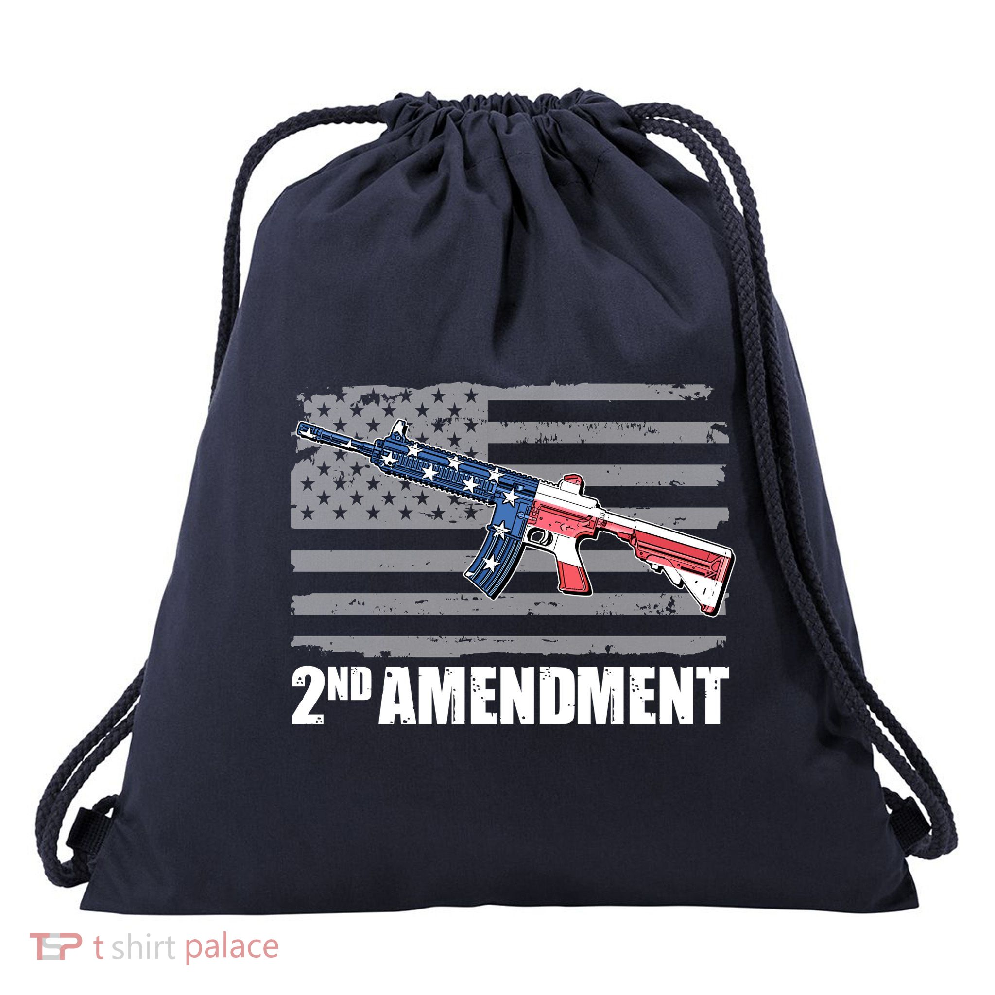 2nd Amendment Distressed American Flag Drawstring Bag